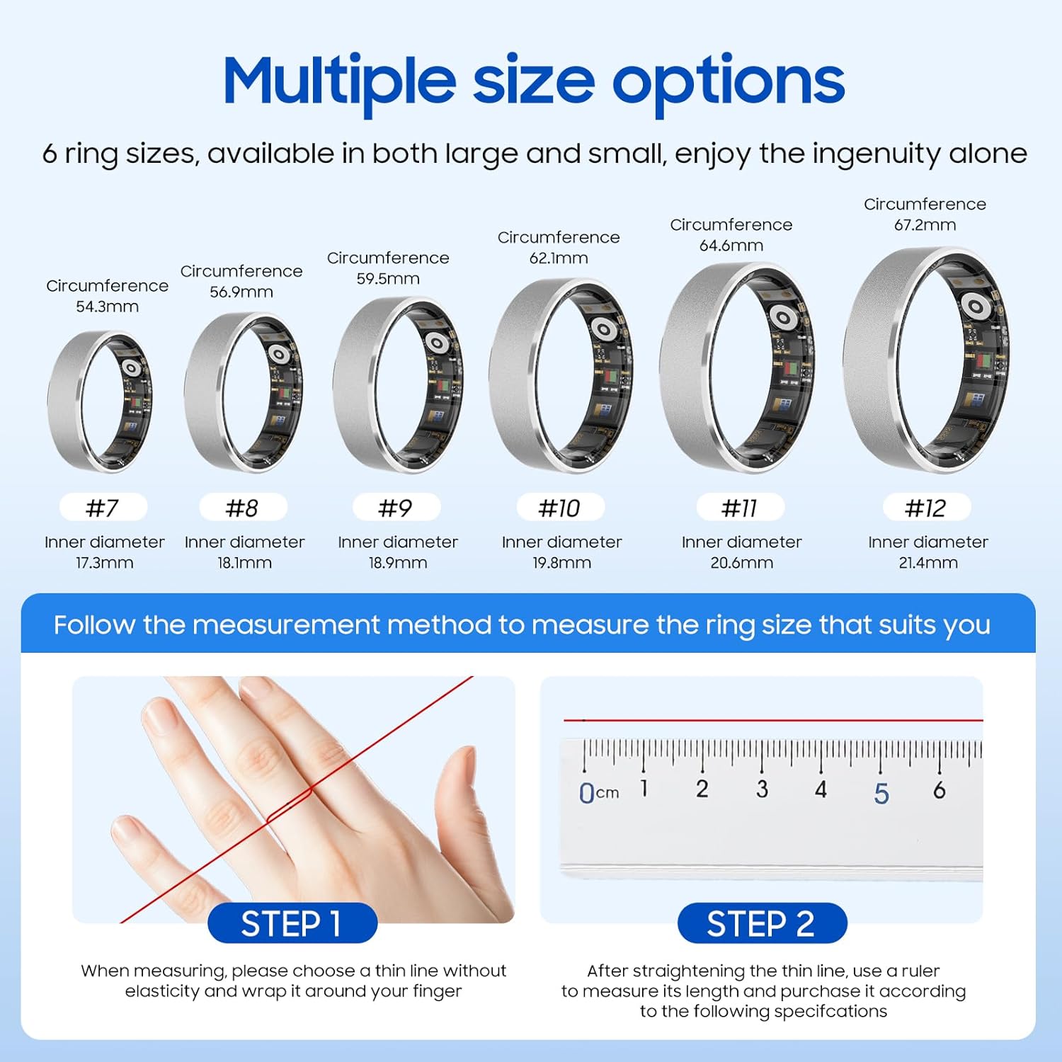 Smart Health Ring, Featuring Stress and Sleep Monitoring Functions, Compatible with iOS and Android, Waterproof Fitness Tracker for Women & Men, No Subscription Fee. (Silver, 9)